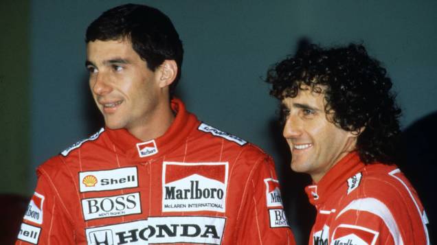 Ayrton Senna e Alain Prost, companheiros de equipe na McLaren Ayrton Senna e Alain Prost, companheiros de equipe na McLaren