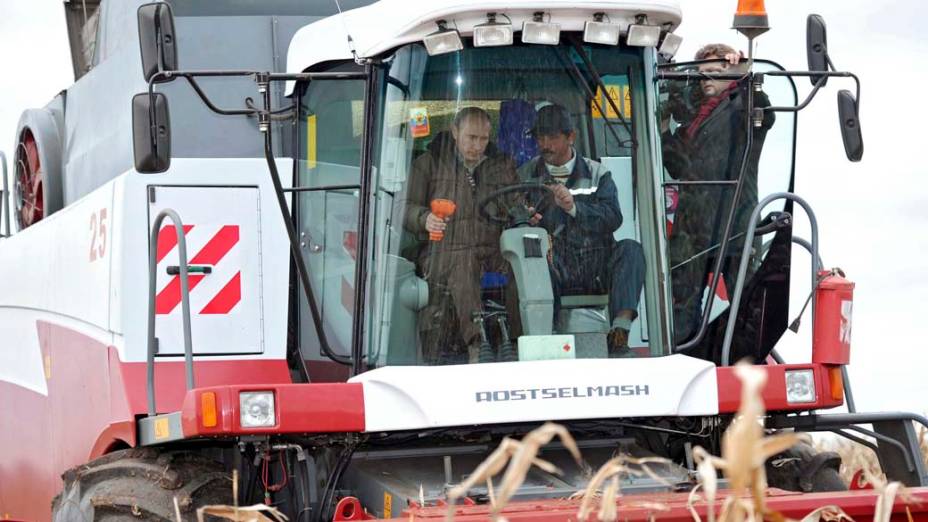 Vladimir Putin durante visita a uma fazenda no sul da Rússia em outubro de 2011