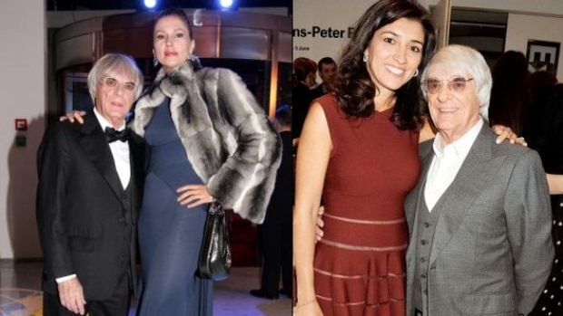 Bernie Ecclestone, com a ex-mulher Slavica (à esq.) e com a atual, a brasileira Fabiana Flosi Bernie Ecclestone, com a ex-mulher Slavica (à esq.) e com a atual, a brasileira Fabiana Flosi