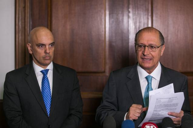 O governador Geraldo Alckmin durante a apresentação do novo secretário de segurança pública, Alexandre de Moraes O governador Geraldo Alckmin durante a apresentação do novo secretário de segurança pública, Alexandre de Moraes