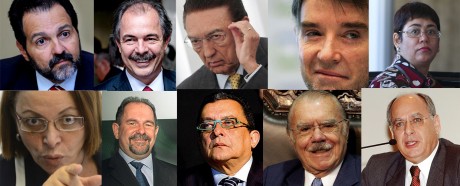Da esquerda para a direita: Agnelo Queiroz, Aloizio Mercadante, Edison Lobão, Eike Batista, Erenice Guerra, Ideli Salvatti, José Eduardo Dutra, João Santana, José Sarney e Renato Duque