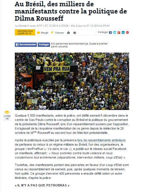 Le Monde noticia com destaque ato de protesto escondido pelos jornais brasileiros