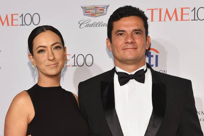 O juiz Sergio Moro com a mulher, Rosângela Moro, durante festa da revista 'Time' das pessoas mais influentes do mundo