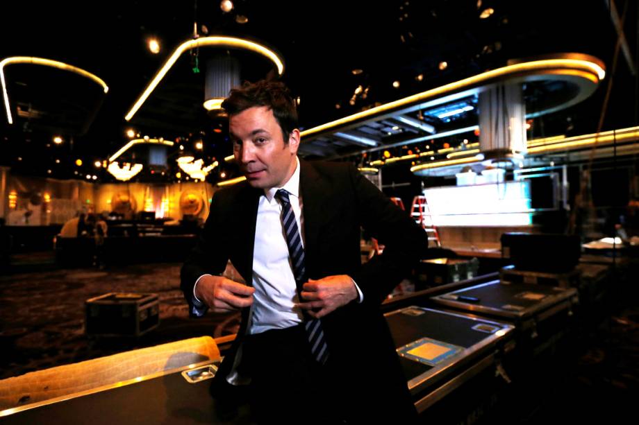 Jimmy Fallon durante os preparativos para o Globo de Ouro, na Califórnia