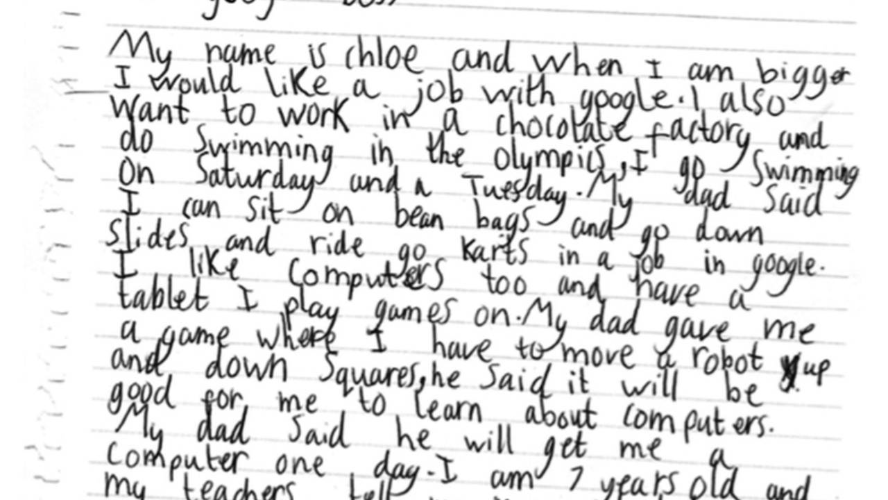 Menina de 7 anos manda carta pedindo emprego ao Google