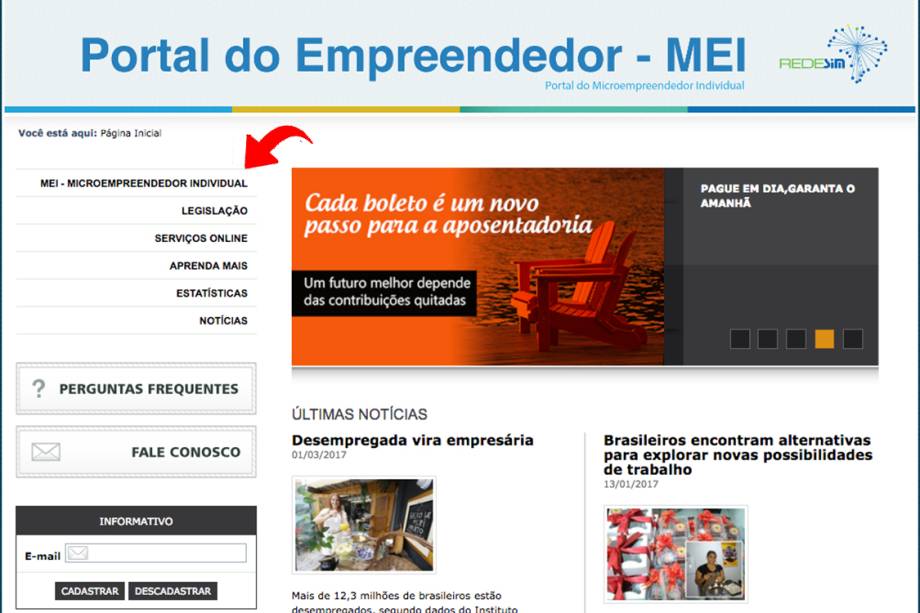 <span>1 - Entre no site do </span><a href="https://www.portaldoempreendedor.gov.br/" target="_blank" data-saferedirecturl="https://www.google.com/url?hl=pt-BR&q=https://www.portaldoempreendedor.gov.br/&source=gmail&ust=1489010170663000&usg=AFQjCNHPnp0-3rYAWbFM9M08l-O1ppZIsQ"><span>Portal do Empreendedor</span></a><span> e clique no menu lateral onde diz </span><a href="https://www.portaldoempreendedor.gov.br/mei-microempreendedor-individual" target="_blank" data-saferedirecturl="https://www.google.com/url?hl=pt-BR&q=https://www.portaldoempreendedor.gov.br/mei-microempreendedor-individual&source=gmail&ust=1489010170663000&usg=AFQjCNEZxyX0ubR1WSg-xRcPpvOImmuK3w"><span>MEI - MICROEMPREENDEDOR INDIVIDUA</span></a>