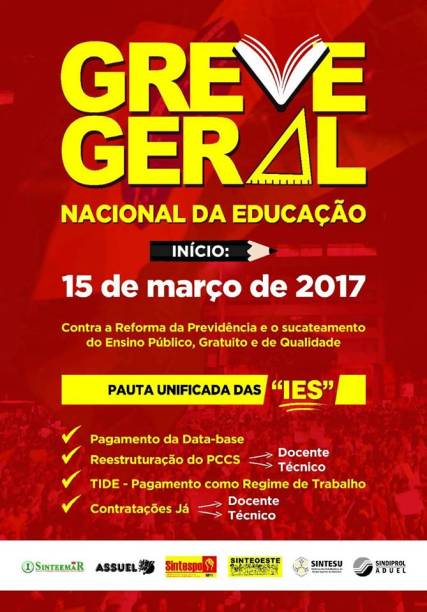 Cartaz dos trabalhadores da educação, com pauta ampla, que inclui melhorias salariais