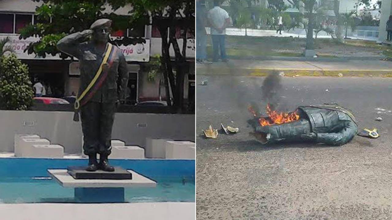 Estátua de Hugo Chávez é destruída na Venezuela