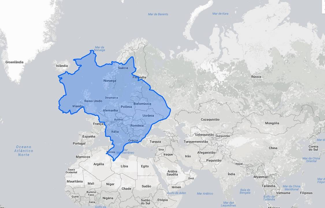Plataforma compara tamanhos de países