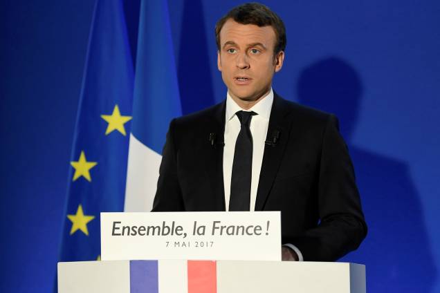 Emmanuel Macron, presidente eleito da França, discursa na sede da sua campanha após os primeiros resultados do segundo turno das eleições presidenciais em Paris - 07/05/2017 Emmanuel Macron, presidente eleito da França, discursa na sede da sua campanha após os primeiros resultados do segundo turno das eleições presidenciais em Paris - 07/05/2017