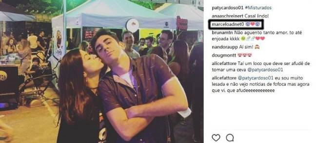 Marcelo Adnet e Patricia Cardoso trocam afagos na internet