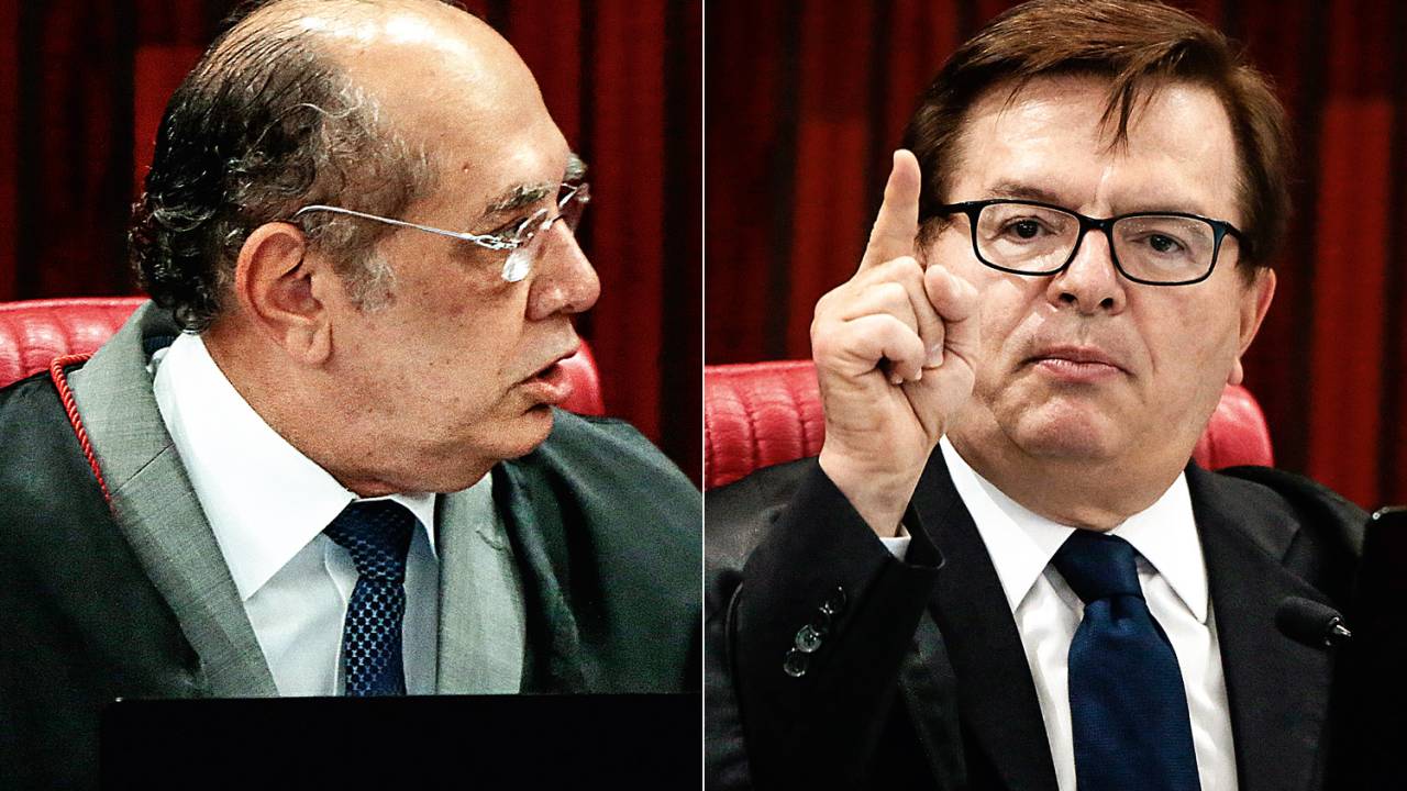 Gilmar Mendes, o presidente do TSE: inestimável contribuição para o apequenamento do TSE e Herman Benjamin, o relator: esforços vãos para convencer quem parecia já ter trazido a convicção de casa