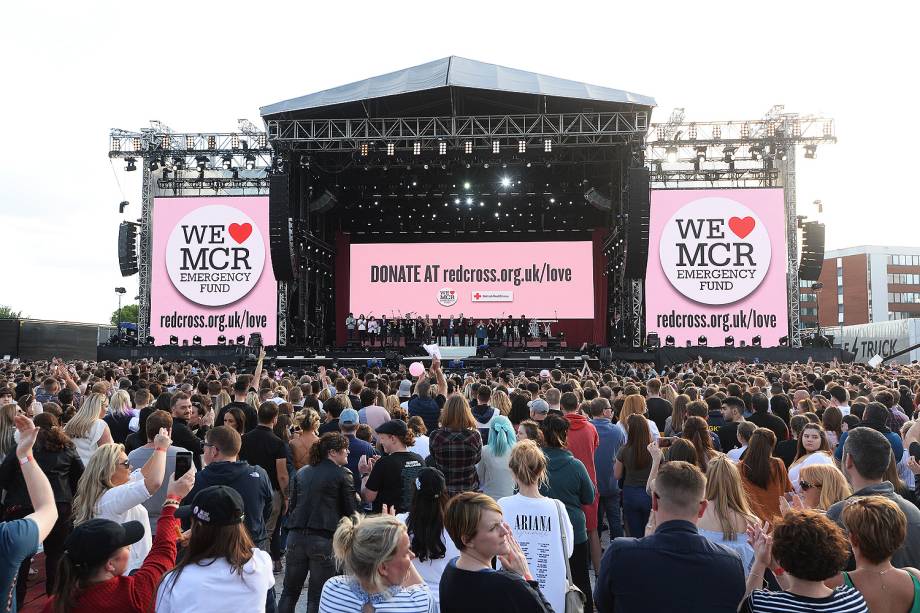 Palco do show beneficente One Love Manchester, com a apresentação de Ariana Grande e artistas internacionais  - 04/05/2017