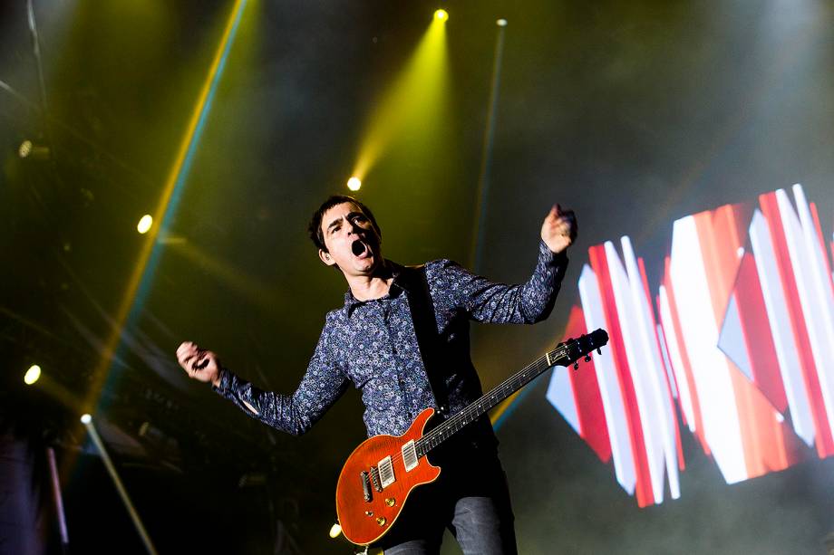 Banda Skank com o vocalista Samuel Rosa no Palco Mundo durante segundo dia de shows do Rock In Rio 2017, no Parque Olímpico, na Barra da Tijuca, zona oeste do Rio de Janeiro (RJ) - 16/09/2019