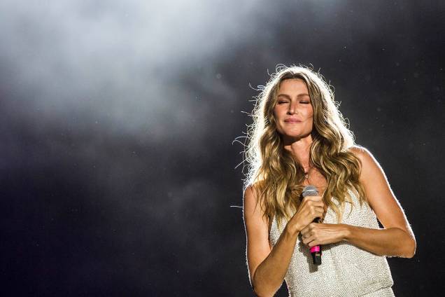 A modelo Gisele Bündchen fala ao público durante o primeiro dia de Rock in Rio A modelo Gisele Bündchen fala ao público durante o primeiro dia de Rock in Rio