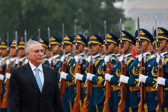 Michel Temer durante a cerimônia de boas-vindas no Grande Salão do Povo, em Pequim, na China - 01/09/2017 Michel Temer durante a cerimônia de boas-vindas no Grande Salão do Povo, em Pequim, na China - 01/09/2017