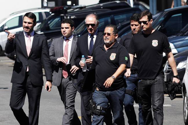 Brazilian Olympic Committee (COB) President Carlos Arthur Guzman arrives to Federal Police headquarters in Rio de Janeiro