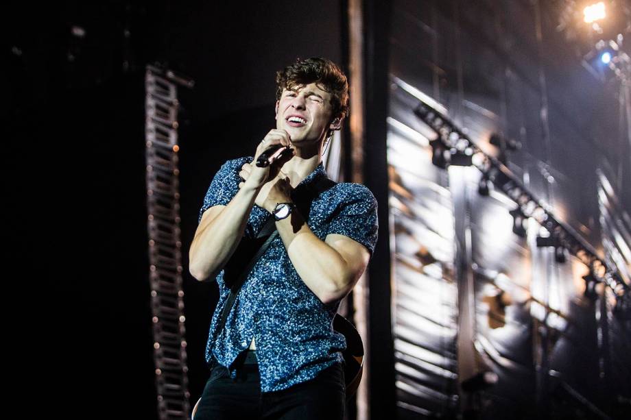 O cantor canadense Shawn Mendes, de 19 anos, no Palco Mundo durante segundo dia de shows do Rock In Rio 2017, no Parque Olímpico, na Barra da Tijuca, zona oeste do Rio de Janeiro (RJ) - 16/09/2019