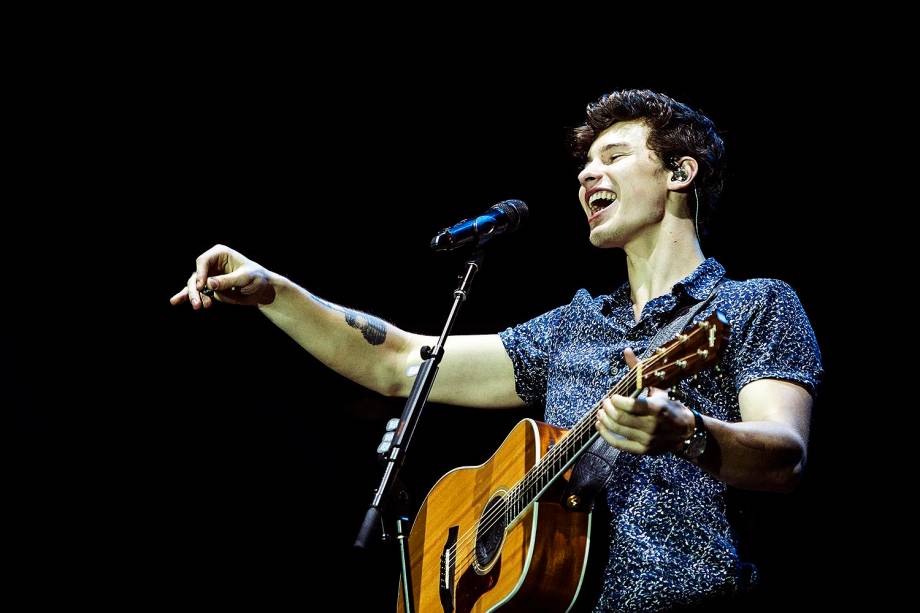 O cantor canadense Shawn Mendes, de 19 anos, no Palco Mundo durante segundo dia de shows do Rock In Rio 2017, no Parque Olímpico, na Barra da Tijuca, zona oeste do Rio de Janeiro (RJ) - 16/09/2019