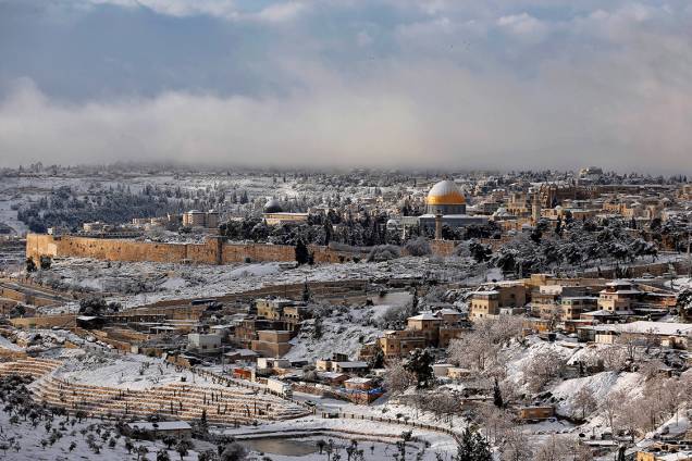 Cidade de Jerusalém coberta de neve Cidade de Jerusalém coberta de neve