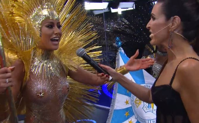 Sabrina Sato e Fátima Bernardes se encontram no estúdio da Globo na Sapucaí