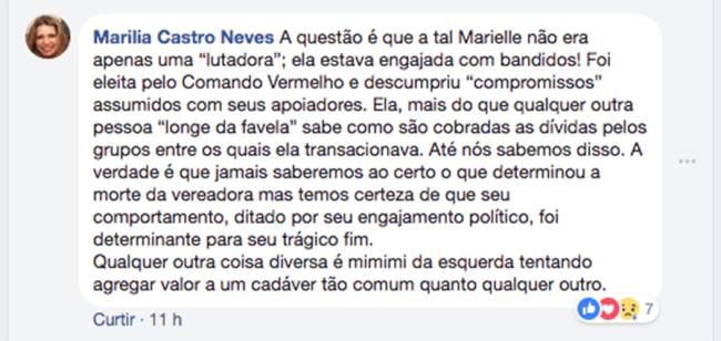 Comentário de Marilia Castro Neves no post de Paulo Nader sobre o assassinato de Marielle Franco