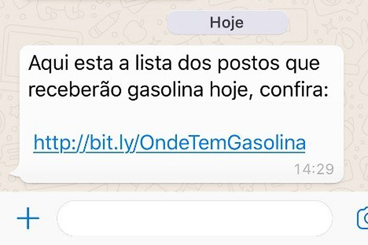 Golpe via WhatsApp promete lista de postos com combustível Golpe via WhatsApp promete lista de postos com combustível