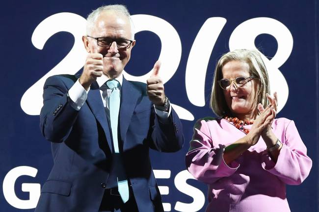 Malcolm Turnbull e Lucy Turnbull O primeiro-ministro australiano, Malcolm Turnbull, e sua esposa, Lucy Turnbull, durante a cerimônia de abertura dos Jogos da Commonwealth, na cidade de Gold Coast - 04/04/2018
