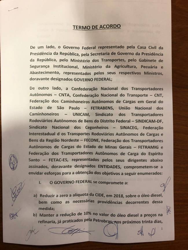 Acordo Governo Temer Caminhoneiros Acordo Governo Temer Caminhoneiros