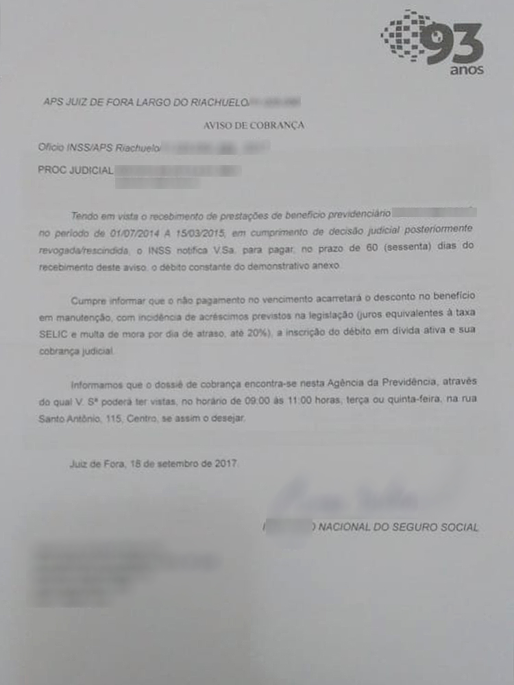 Carta do INSS pedindo devolução de dinheiro da desaposentação Carta do INSS pedindo devolução de dinheiro da desaposentação