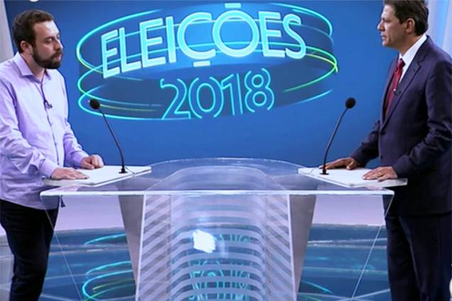 Guilherme Boulos (PSOL) e Fernando Haddad (PT), durante debate entre presidenciáveis realizado pela TV Globo - 04/10/2018 Guilherme Boulos (PSOL) e Fernando Haddad (PT), durante debate entre presidenciáveis realizado pela TV Globo - 04/10/2018