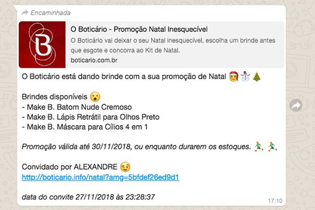 Suposta promoção de Natal do ‘O Boticário’ Suposta promoção de Natal do ‘O Boticário’