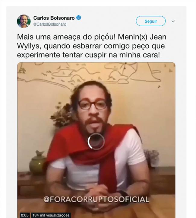 Tuíte de Carlos Bolsonaro Tuíte de Carlos Bolsonaro