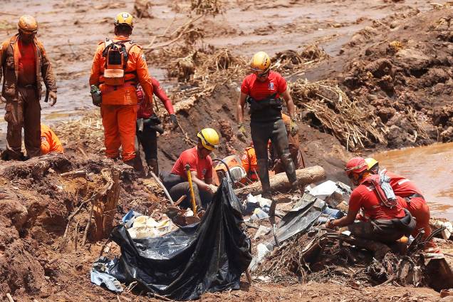 Membros de equipe de resgate procuram vítimas após rompimento de barragem nos arredores da cidade de Brumadinho (MG) - 28/01/2019 Membros de equipe de resgate procuram vítimas após rompimento de barragem nos arredores da cidade de Brumadinho (MG) - 28/01/2019