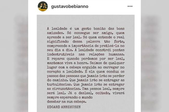 Gustavo Bebianno posta mensagem no Instagram