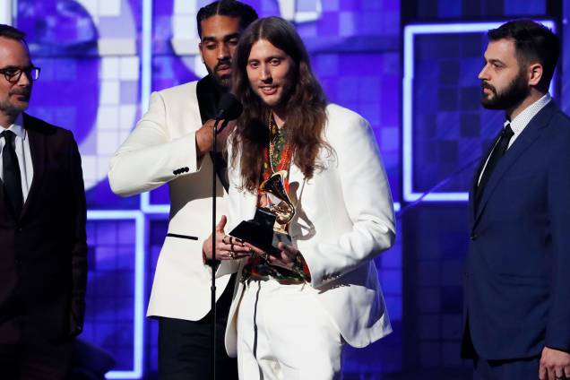 O compositor Ludwig Goransson representa o cantor Childish Gambino ao vencer na categoria 'Gravação do ano', durante cerimônia de premiação do Grammy - 10/02/2019 O compositor Ludwig Goransson representa o cantor Childish Gambino ao vencer na categoria 'Gravação do ano', durante cerimônia de premiação do Grammy - 10/02/2019