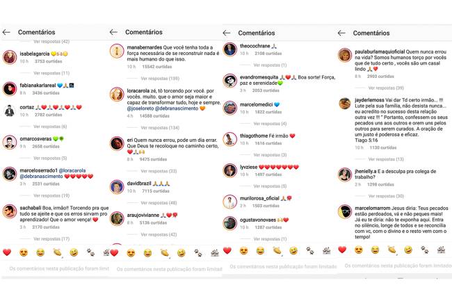 Comentários no Instagram sobre o caso de José Loureto Comentários no Instagram sobre o caso de José Loureto