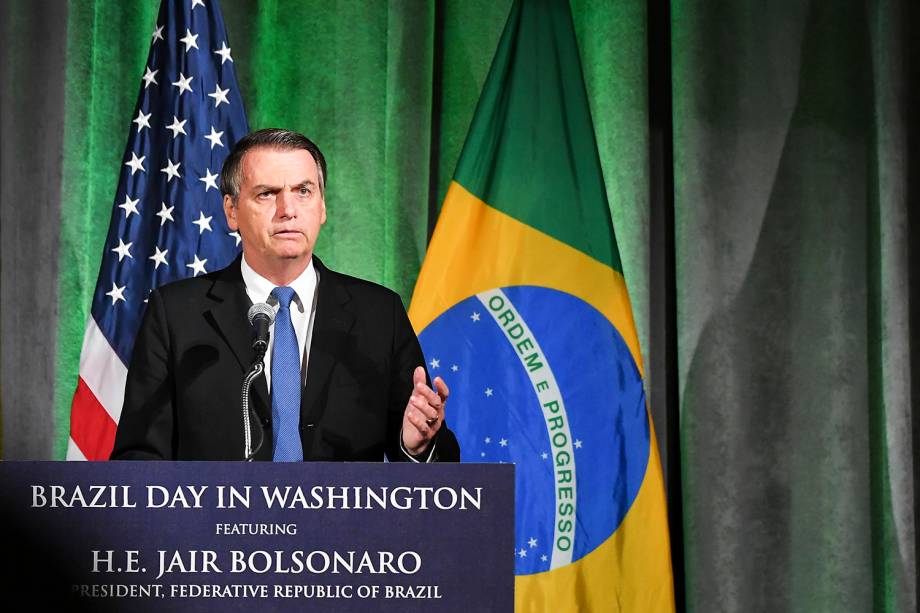 O presidente da República, Jair Bolsonaro, discursa na Câmara de Comércio dos Estados Unidos, em Washington - 18/03/2019