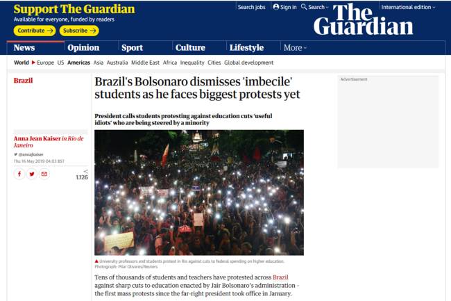 Protesto de estudantes – Repercussão internacional Protesto de estudantes – Repercussão internacional