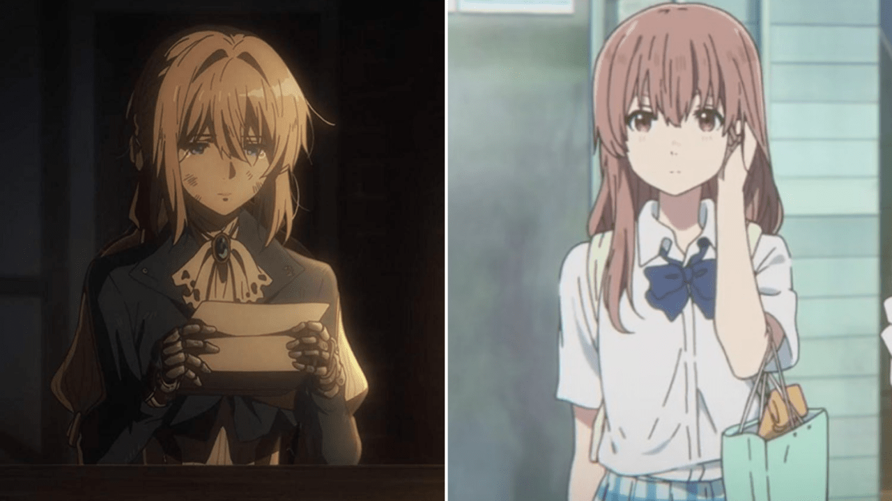 Cenas da série 'Violet Evergarden' e do filme 'A Voz do Silêncio', animações do estúdio Kyoto Animation