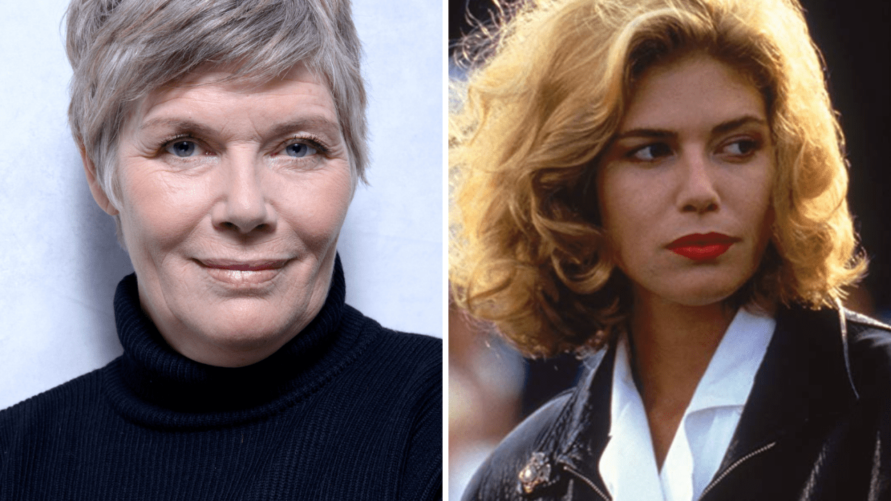 A atriz Kelly McGillis em foto recente e em 1986, no filme 'Top Gun'