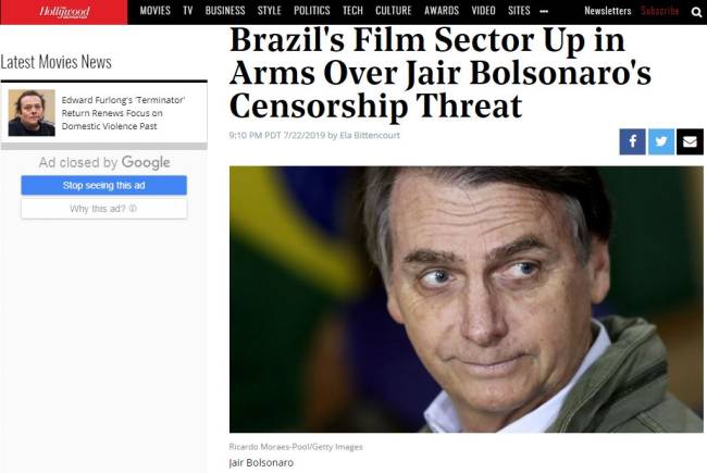 Revista ‘The Hollywood Reporter’ fala sobre ameaça de Bolsonaro à Ancine Revista ‘The Hollywood Reporter’ fala sobre ameaça de Bolsonaro à Ancine