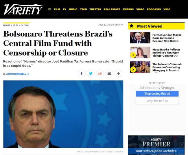 Revista ‘Variety’ fala sobre ameaça de Bolsonaro à Ancine