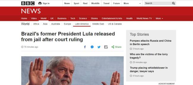 O espanhol El País relembra que a soltura de Lula está associada à decisão do Supremo de quinta-feira 7 que 'condenados só serão presos quando em trânsito julgado' - 8/11/2019