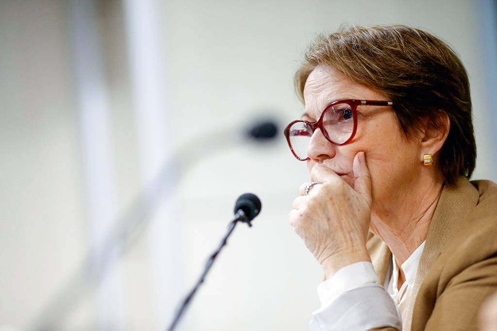 Brazil’s Agriculture Minister Tereza Cristina Dias gestures during a news conference at the Itamaraty Palace in Brasilia Brazil’s Agriculture Minister Tereza Cristina Dias gestures during a news conference at the Itamaraty Palace in Brasilia