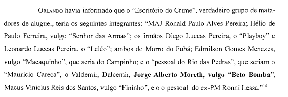 Captura de Tela 2020-11-11 às 11.04.35 Trecho do inquérito de federalização do caso Marielle; miliciano Orlando da Curicica revelou existência do Escritório do Crime