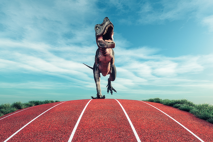 SEM CHANCE NA PISTA - O rei dos dinossauros: ele seria facilmente ultrapassado por campeões olímpicos -