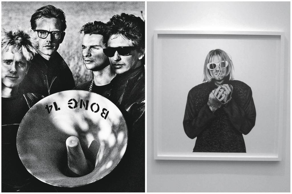 033_corbijn_depeche_mode.jpg DO TECNOPOP AO GRUNGE: À esq., uma das fotografias favoritas de Corbijn da banda Depeche Mode, no início da carreira; à dir., Kurt Cobain, vocalista do Nirvana: ao mostrar os artistas como seres imperfeitos, Corbijn os imortalizou -