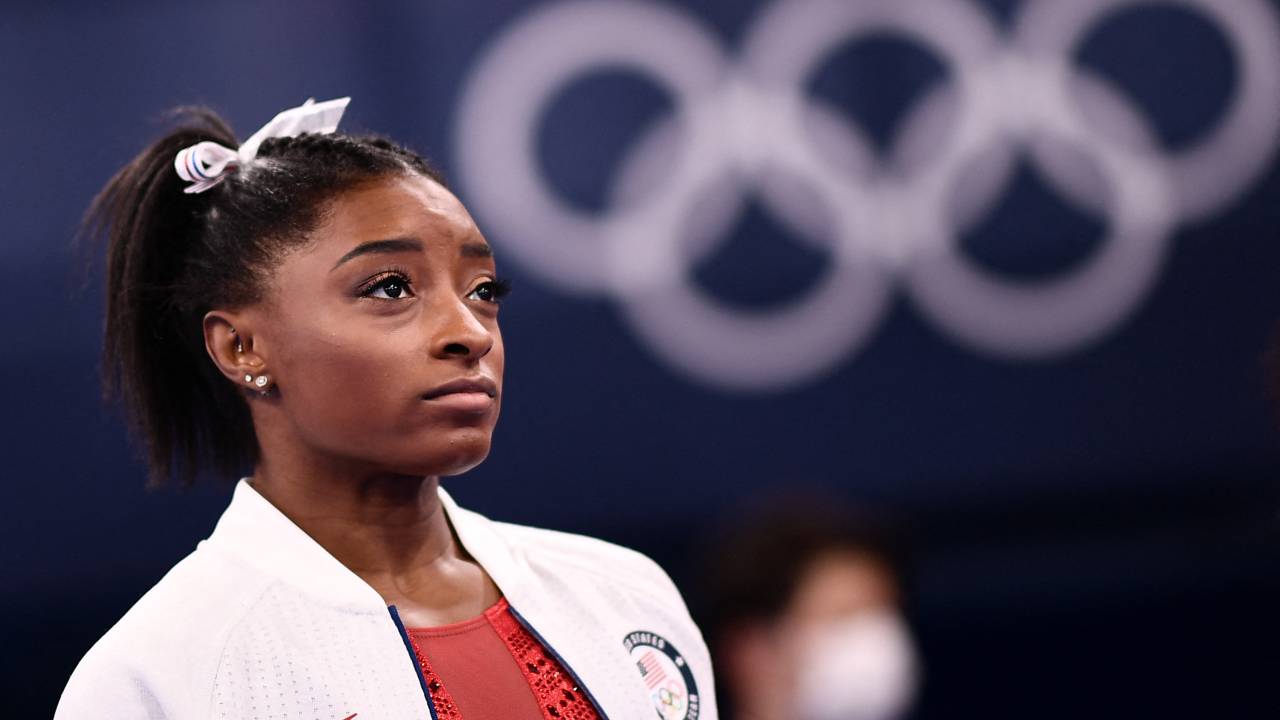 A ginasta Simone Biles, dos Estados Unidos, durante os Jogos Olímpicos de Tóquio - -