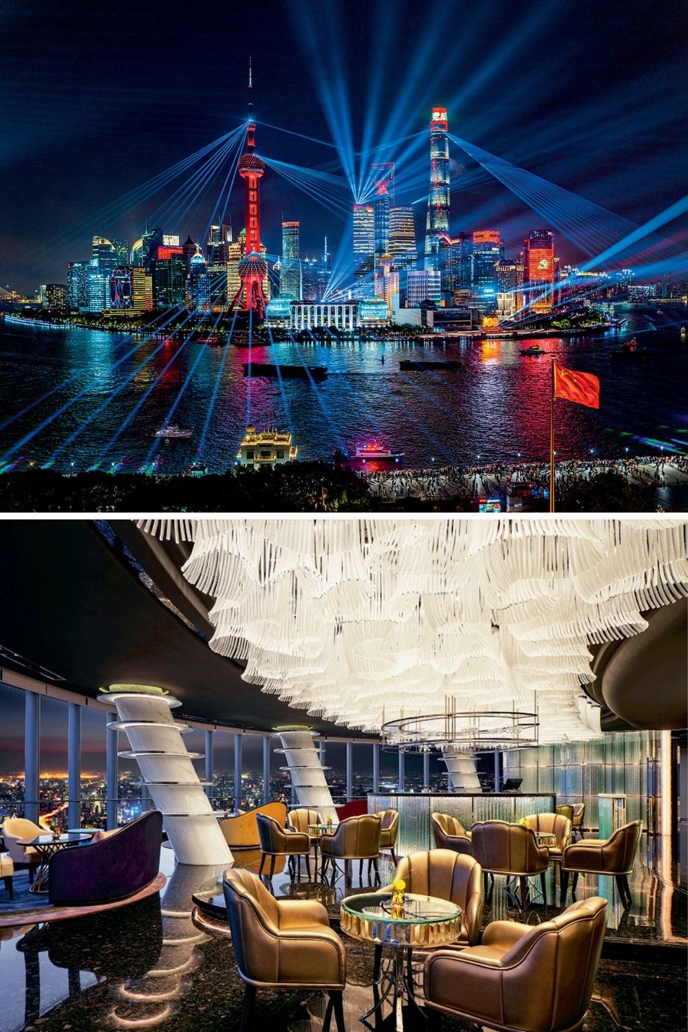 SHANGAI— PARA O ALTO E AVANTE - Shangai Tower: a maior torre da China e seu lounge (abaixo): centro global -